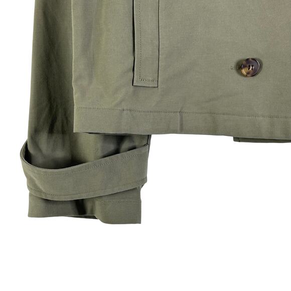 Nordstrom Cropped Trench Coat Stretch Cotton Boxy Double Breasted Green - Picture 6 of 10